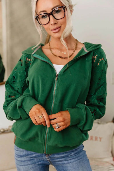 Ampersand Ave Oversized Holly Lace Sleeve Full Zip Hoodie