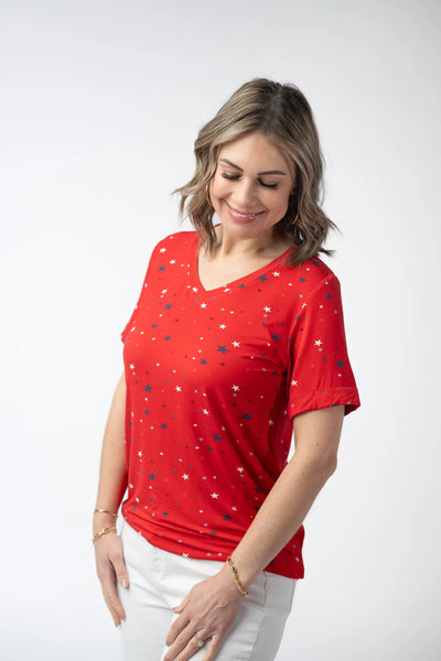 MM Star Cuffed Short Sleeve Top (Red or Blue)