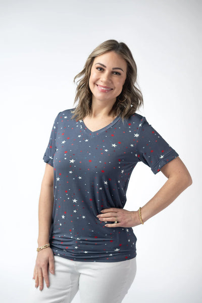 MM Star Cuffed Short Sleeve Top (Red or Blue)