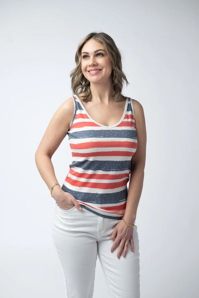 MM Micro-ribbed Striped Red, White, & Blue Tank