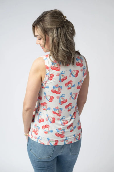 MM Cherry Sleeveless V-Neck Top
