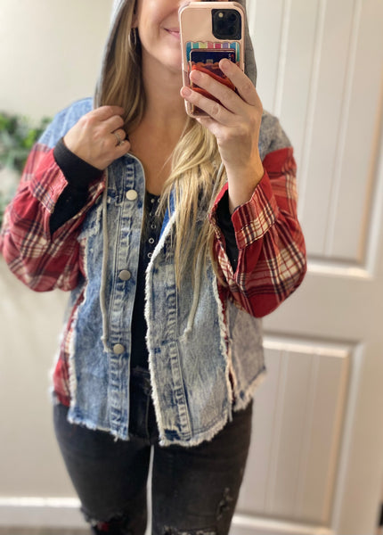 Plaid Denim Hooded Jacket