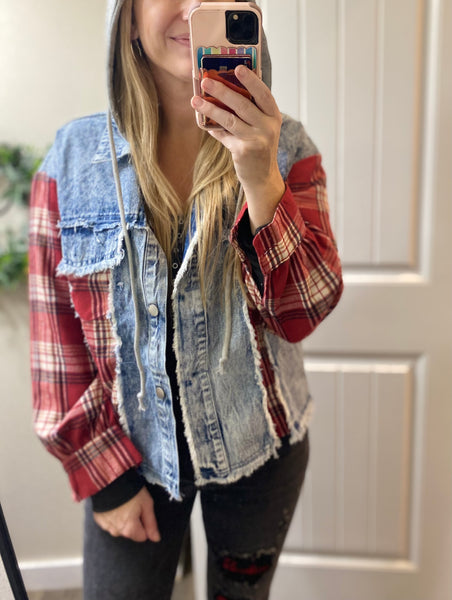 Plaid Denim Hooded Jacket