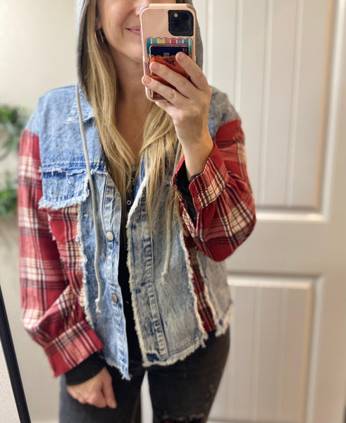 Plaid Denim Hooded Jacket
