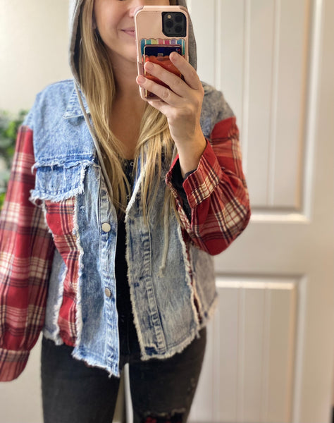 Plaid Denim Hooded Jacket