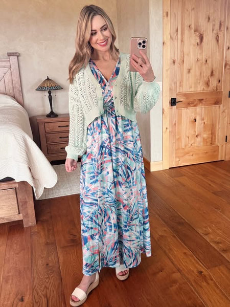 MM Abstract Aqua Tropical Dress