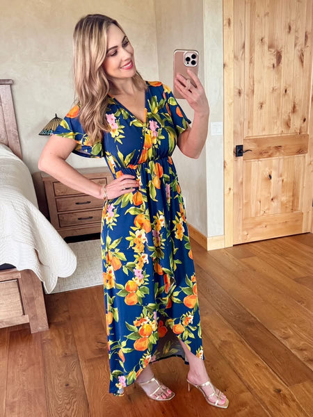 MM Navy Citrus Hi-Low Dress