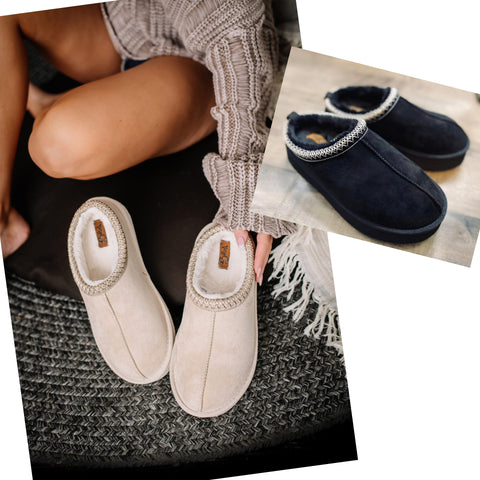 SALE! Cream Or Black Slip On Fuzzy Shoes