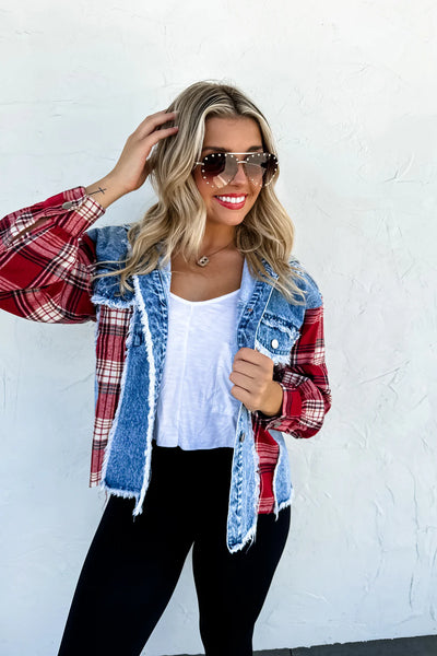 Plaid Denim Hooded Jacket