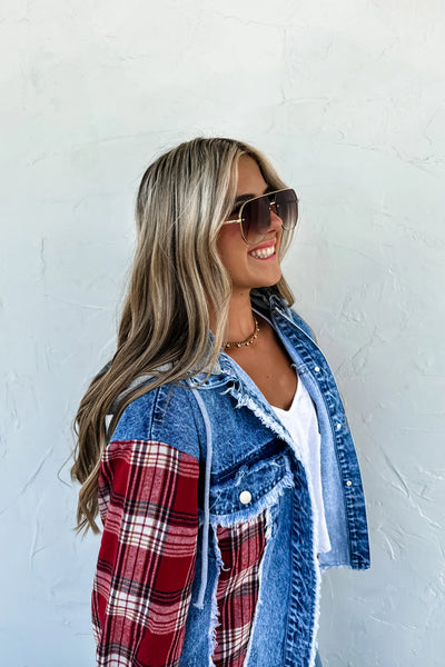 Plaid Denim Hooded Jacket