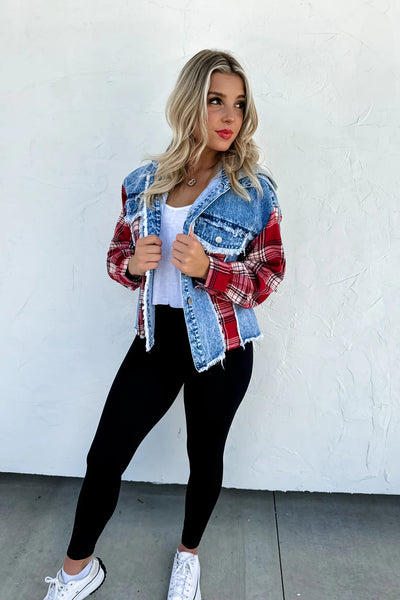 Plaid Denim Hooded Jacket
