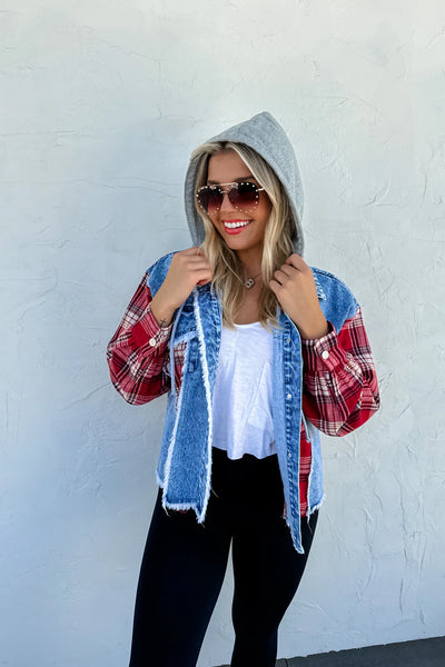 Plaid Denim Hooded Jacket