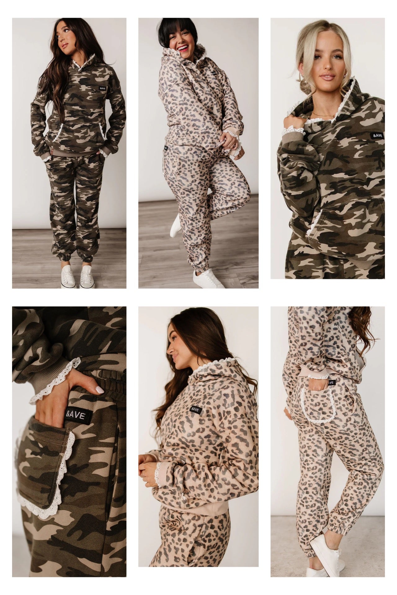 Camo/Animal Cozy Lace Sweatshirt or Joggers