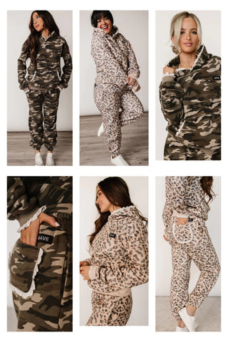Camo/Animal Cozy Lace Sweatshirt or Joggers