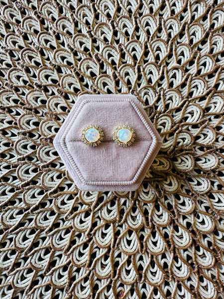 Aurora Opal Halo Stud Earrings- Gold