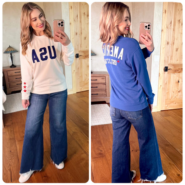 MM Embroidered USA or America Pullover