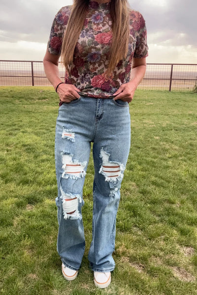 Sk Distressed Straight Leg Denim (32”, 34”, 36” inseams)