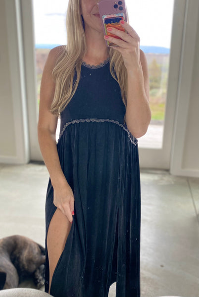 POL Stone Washed Side Slit Maxi Dress