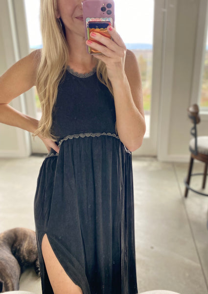 POL Stone Washed Side Slit Maxi Dress
