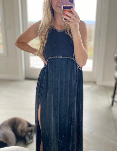 POL Stone Washed Side Slit Maxi Dress