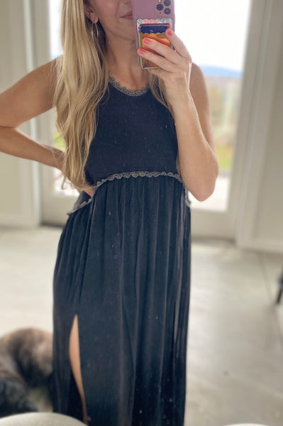 POL Stone Washed Side Slit Maxi Dress