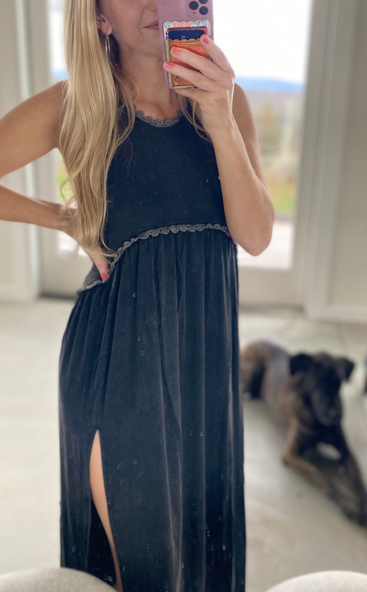 POL Stone Washed Side Slit Maxi Dress