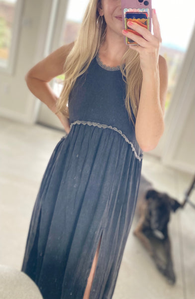 POL Stone Washed Side Slit Maxi Dress