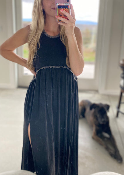 POL Stone Washed Side Slit Maxi Dress