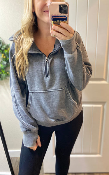 Vintage Wash Fleece 1/4 Zip Hoodie