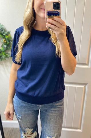 MM Navy Short Sleeve Blouse