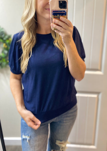 MM Navy Short Sleeve Blouse