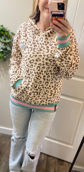 Ampersand Ave Oversized Leopard Mint/Pink Accent Hoodie