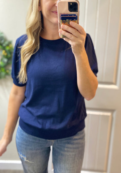 MM Navy Short Sleeve Blouse