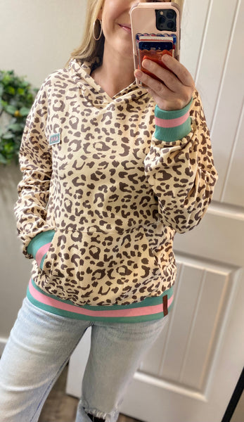 Ampersand Ave Oversized Leopard Mint/Pink Accent Hoodie