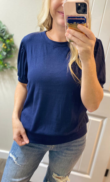 MM Navy Short Sleeve Blouse