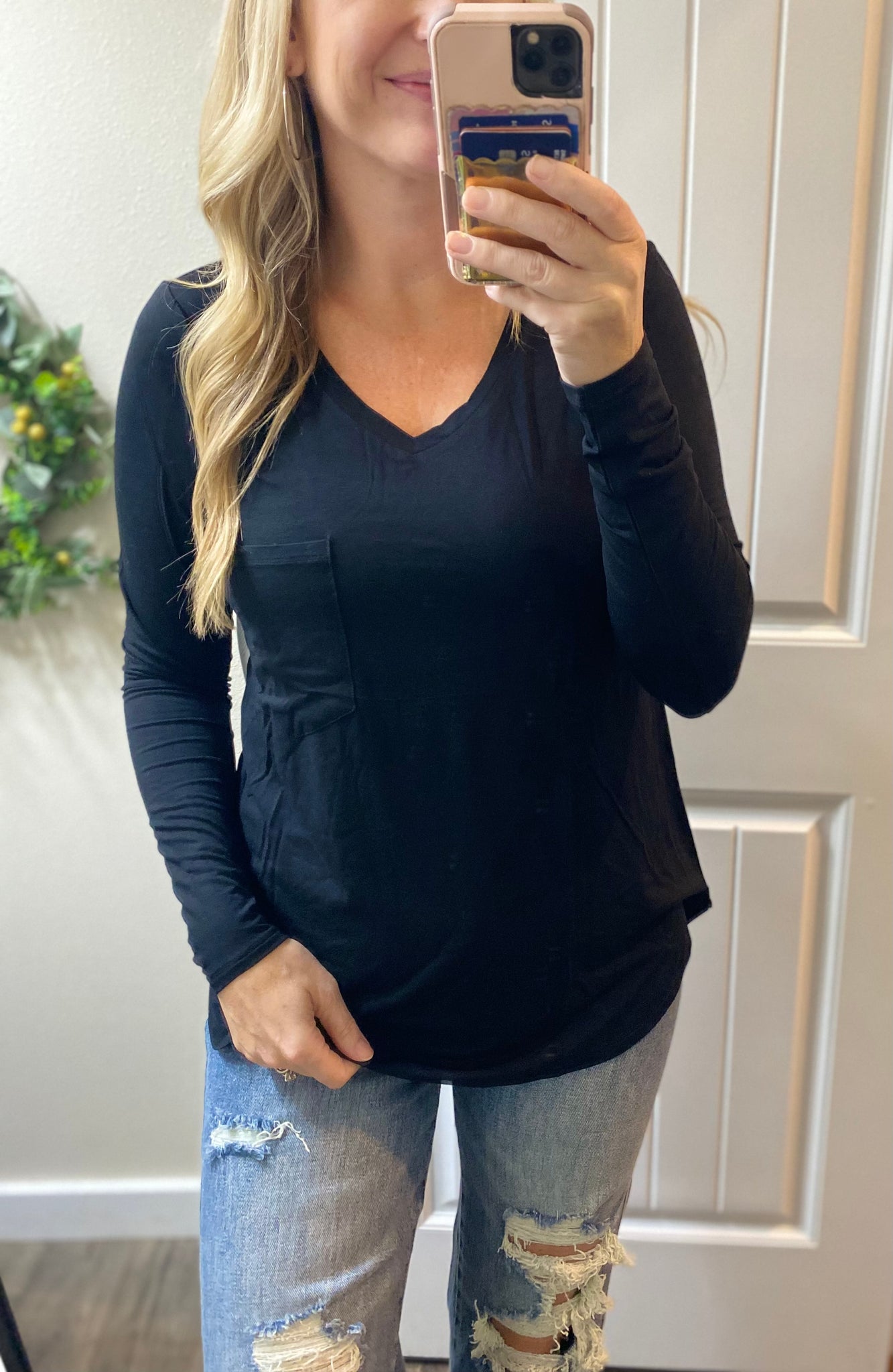 Long Sleeve Pocket Tees Black/White