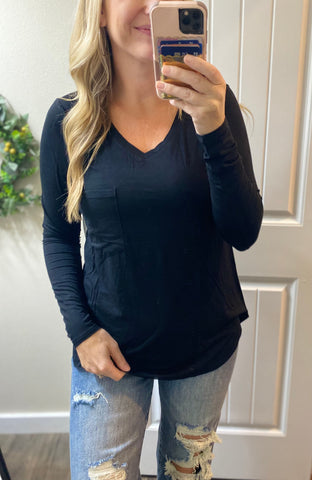 Long Sleeve Pocket Tees Black/White