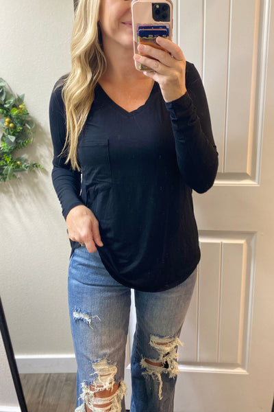 Long Sleeve Pocket Tees Black/White