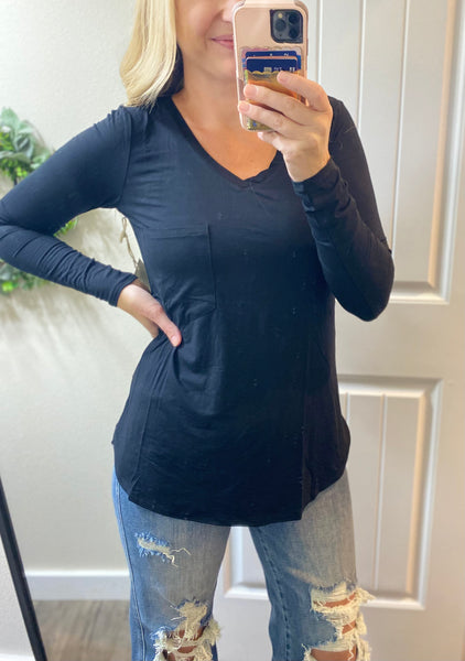 Long Sleeve Pocket Tees Black/White