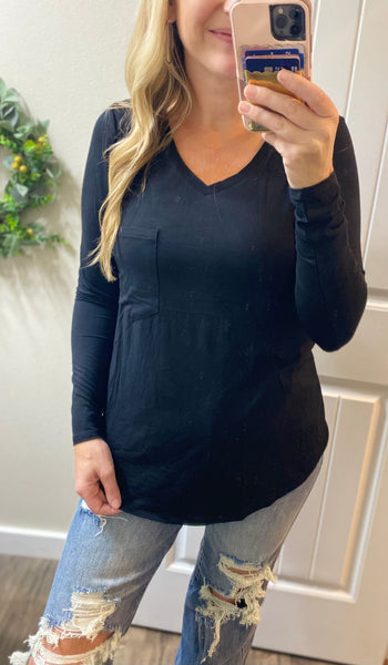 Long Sleeve Pocket Tees Black/White