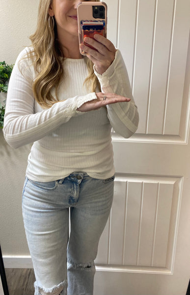 Ampersand Ave. Lace Accent Long Sleeves (White, Brick, Moss)