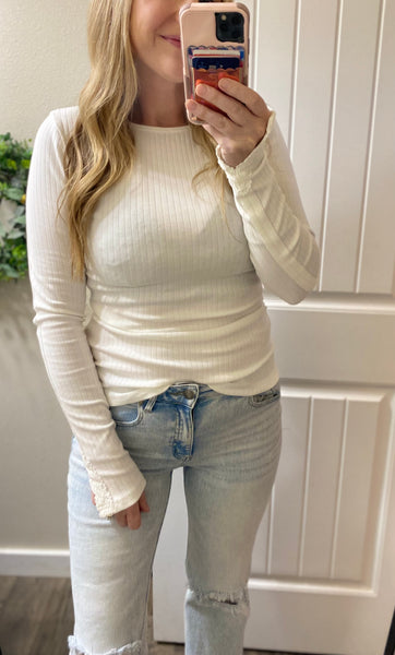 Ampersand Ave. Lace Accent Long Sleeves (White, Brick, Moss)