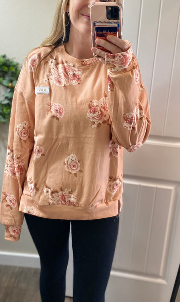 Ampersand Ave. Peachy Floral Side Slit Pullover