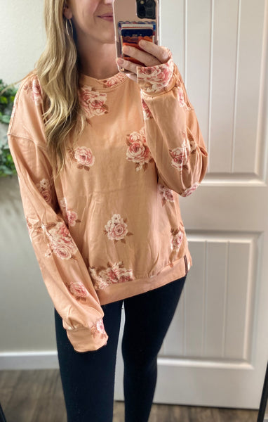 Ampersand Ave. Peachy Floral Side Slit Pullover