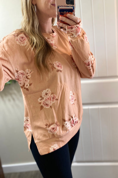 Ampersand Ave. Peachy Floral Side Slit Pullover