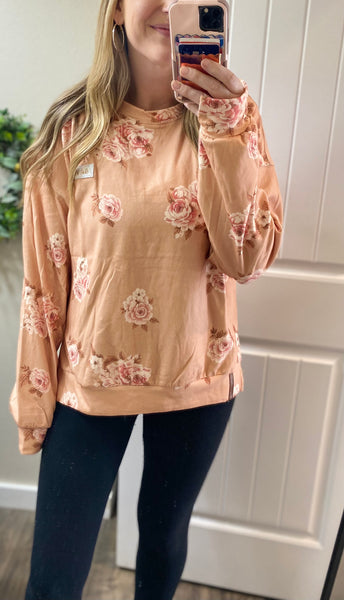 Ampersand Ave. Peachy Floral Side Slit Pullover