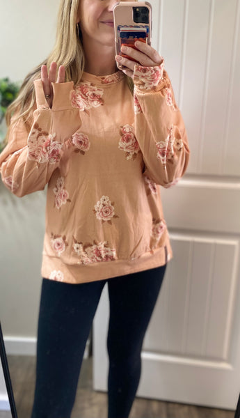 Ampersand Ave. Peachy Floral Side Slit Pullover