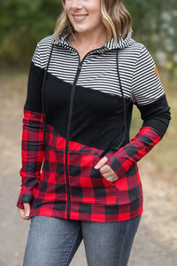 Plaid & Stripes Colorblock Full Zip Hoodie