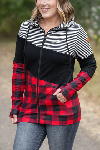 Plaid & Stripes Colorblock Full Zip Hoodie