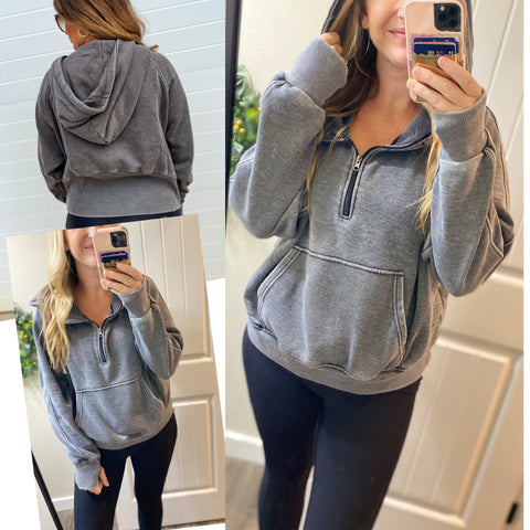 Vintage Wash Fleece 1/4 Zip Hoodie